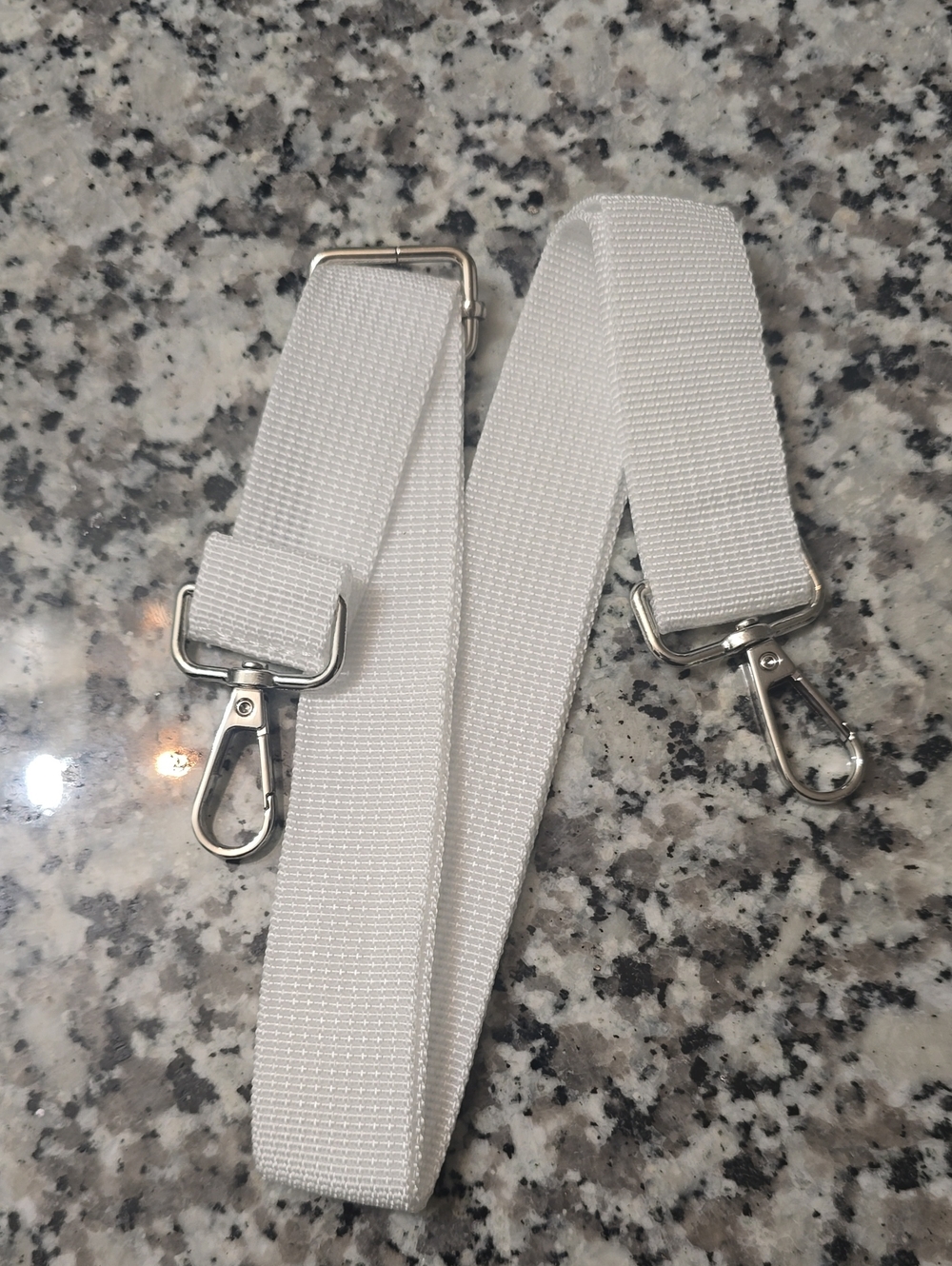 Adjustable Mum Neck Strap White Bag Strap with Silver Hardware